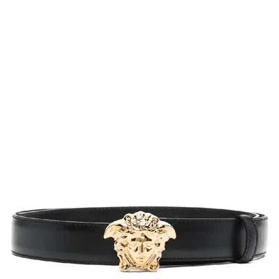 Versace La Medusa Buckle Leather Belt In Brown