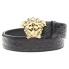 Versace La Medusa Buckle Scaled Leather Belt In Black