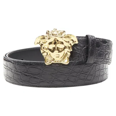 VERSACE LA MEDUSA BUCKLE SCALED LEATHER BELT
