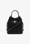 Versace La Medusa Canvas Bucket Bag In Black