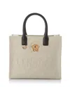Versace La Medusa Canvas Tote In Beige
