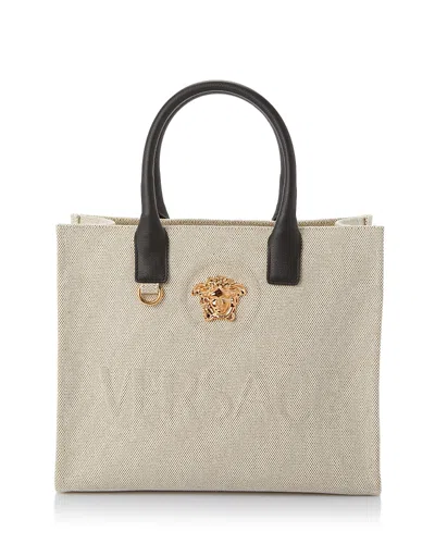 Versace La Medusa Canvas Tote In Beige