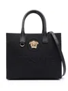 Versace La Medusa Canvas Small Tote Bags In Black