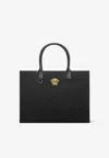 Versace La Medusa Canvas Tote Bag In Black