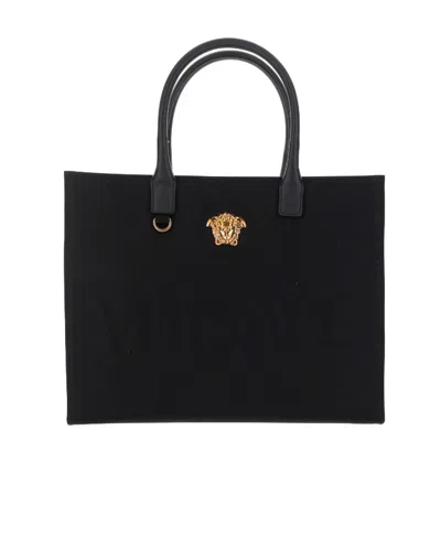 Versace La Medusa Canvas Tote Bag In Black