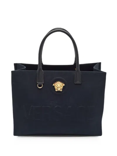 Pre-owned Versace La Medusa Canvas Tote Bag In Blue