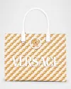 Versace La Medusa Chain-link Canvas Tote Bag In Porcelain White Multicolor
