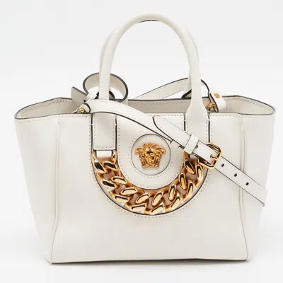 Pre-owned Versace La Medusa Chain White Leather Tote