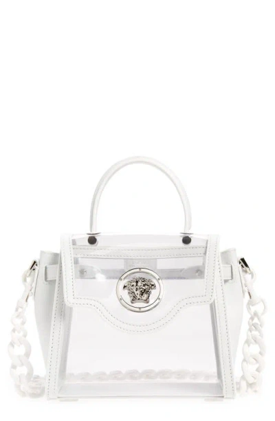 Versace La Medusa Clear Top Handle Bag In White