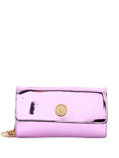 Pre-owned Versace La Medusa Clutch On Chain Patent Crossbody Bag In Purple