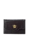 Versace La Medusa Croc-embossed Leather Card Holder In Black