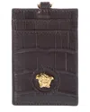 Versace La Medusa Croc-embossed Leather Card Holder On Chain In Black