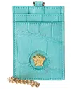 Versace La Medusa Croc-embossed Leather Card Holder On Chain In Blue