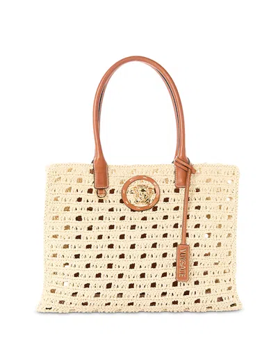 Versace La Medusa Crocheted Tote In Neutral