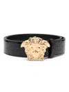 Versace La Medusa Crocodile-embossed Leather Belt In Black