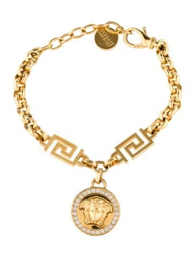 Pre-owned Versace La Medusa Crystal Bracelet, 8.75" In Transparent