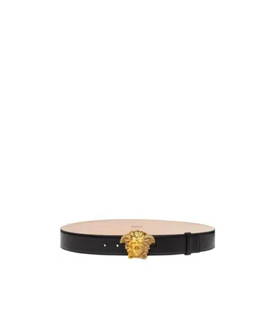 Versace La Medusa Crystal-embellished Belt In Black