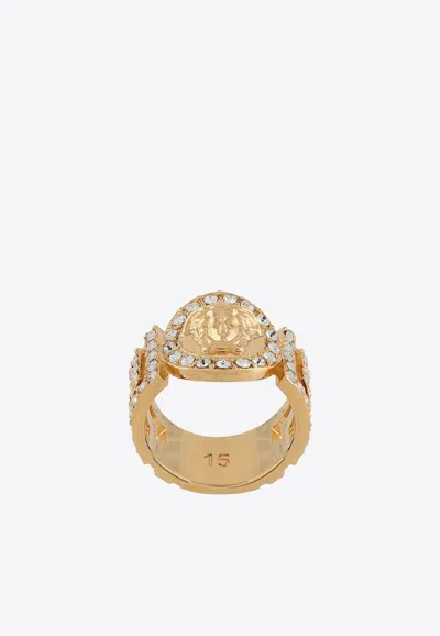 Versace La Medusa Crystal-embellished Ring In Gold