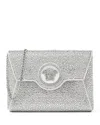 Versace La Medusa Crystal Clutch Bag In Pearl Gray