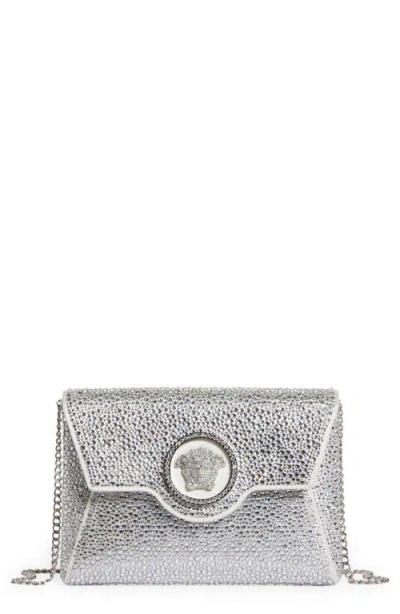 Versace La Medusa Crystal Encrusted Wallet On A Chain In Gray