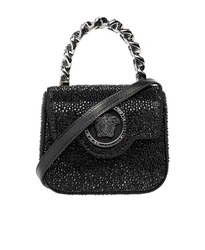 Versace La Medusa Crystal Mini Bag In Black