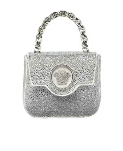 Versace La Medusa Crystal Mini Bag In Gray