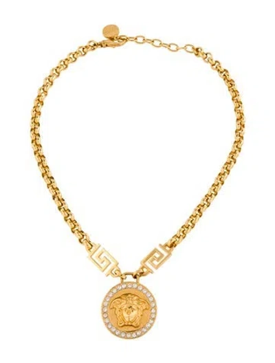 Pre-owned Versace 'la Medusa' Crystal Pendant Necklace, 19" In Multi