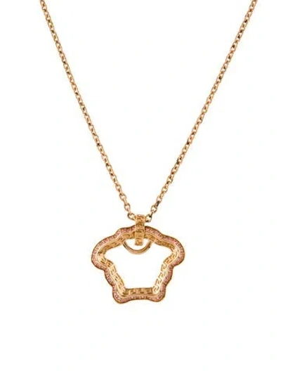 Pre-owned Versace 'la Medusa' Curve Pendant Necklace, 22" In Pink