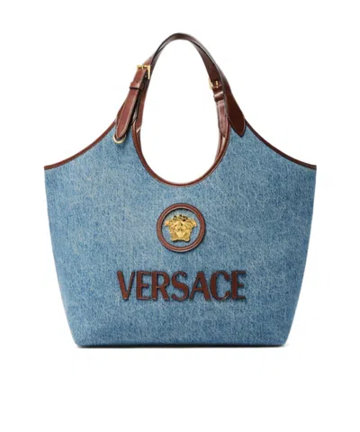 VERSACE VERSACE LA MEDUSA DENIM TOTE BAG