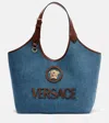 Versace La Medusa Leather-trimmed Denim Tote In Blue