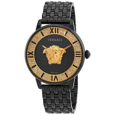 Pre-owned Versace La Medusa Diamond Quartz Black Dial Ladies Watch Ve2r00922