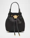 Versace La Medusa Drawstring Satin Bucket Bag In Black