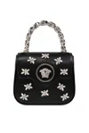 VERSACE VERSACE LA MEDUSA EMBELLISHED FOLDOVER TOP MINI SHOULDER BAG