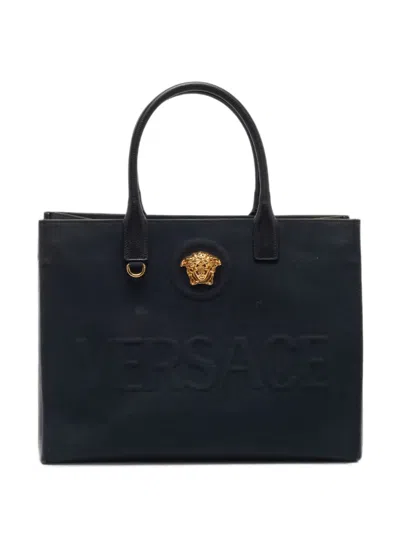 Pre-owned Versace La Medusa Embossed Tote Bag In Black