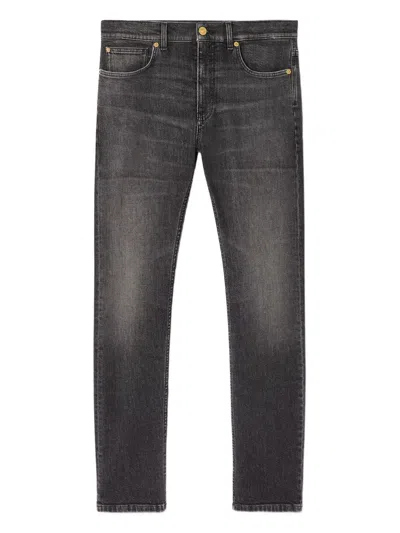 Versace La Medusa Embroidery-detail Jeans In Gray
