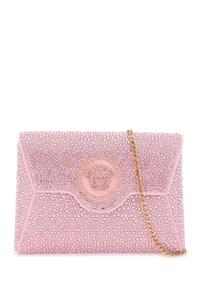Versace La Medusa Envelope Clutch With Crystals In Pale Pink  Gold (pink)