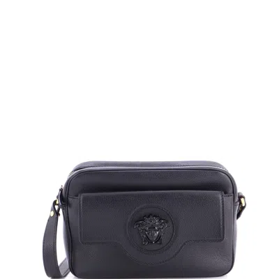Versace La Medusa Flap Pocket Camera Bag Leather Small In Black