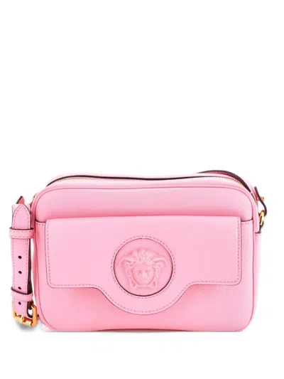 Pre-owned Versace La Medusa Flap Pocket Camera Bag Leather Small Crossbody Bag In Pink