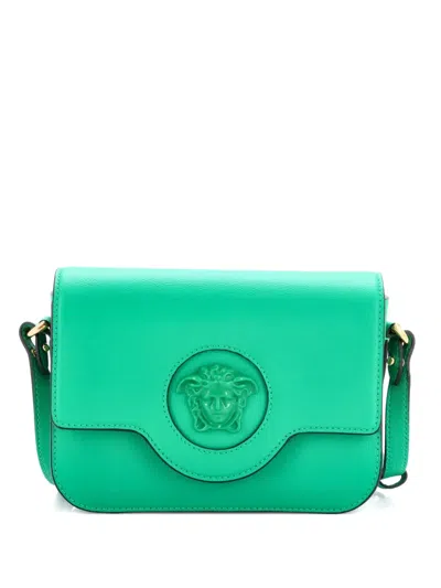 Pre-owned Versace La Medusa Flap Shoulder Bag Leather Small Crossbody Bag In Green