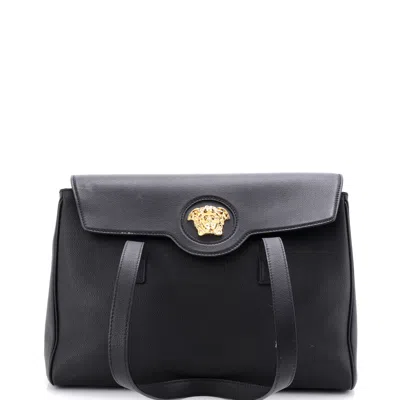 Versace La Medusa Flap Tote Leather Medium In Black