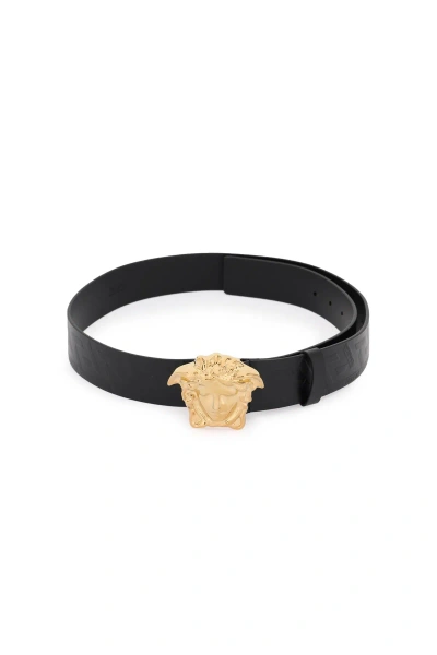 Versace La Medusa Greca Belt In Black