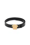 Versace La Medusa Leather Belt Man Belt Black Size 39.5 Calfskin In Nero+oro