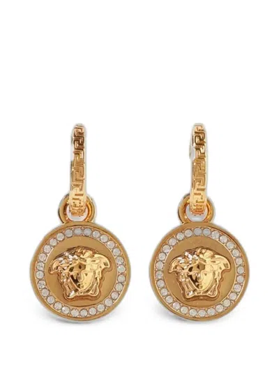 Versace La Medusa Greca Crystal-embellished Earrings In Gold