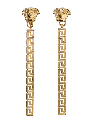 Versace La Medusa Greca Drop Earrings In Gold