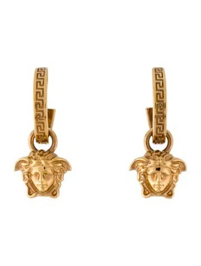 Pre-owned Versace La Medusa Greca Drop Hoop Earrings In Multi