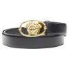 Versace La Medusa Insignia Oval Buckle Leather Belt In Black
