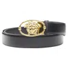 Versace La Medusa Insignia Oval Buckle Leather Belt In Black