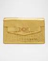 Versace La Medusa Laminated Croc-embossed Wallet On Chain In Yellow