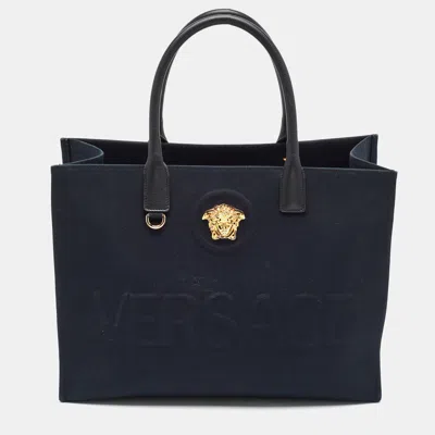 Pre-owned Versace La Medusa Large Black Canvas Tote
