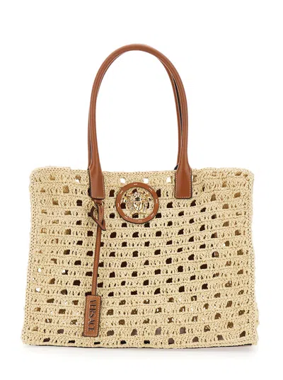 Versace La Medusa Large Shopping Bag In Neutral